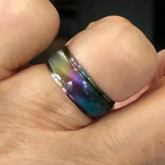 Iridescent Multicolor Rainbow Stainless Steel Band Ring NWT - Picture 1 of 7